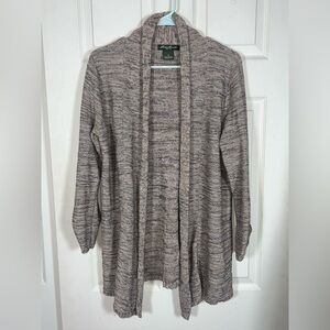 Eddie Bauer Heathered Open Cardigan with button tab sleeve detail